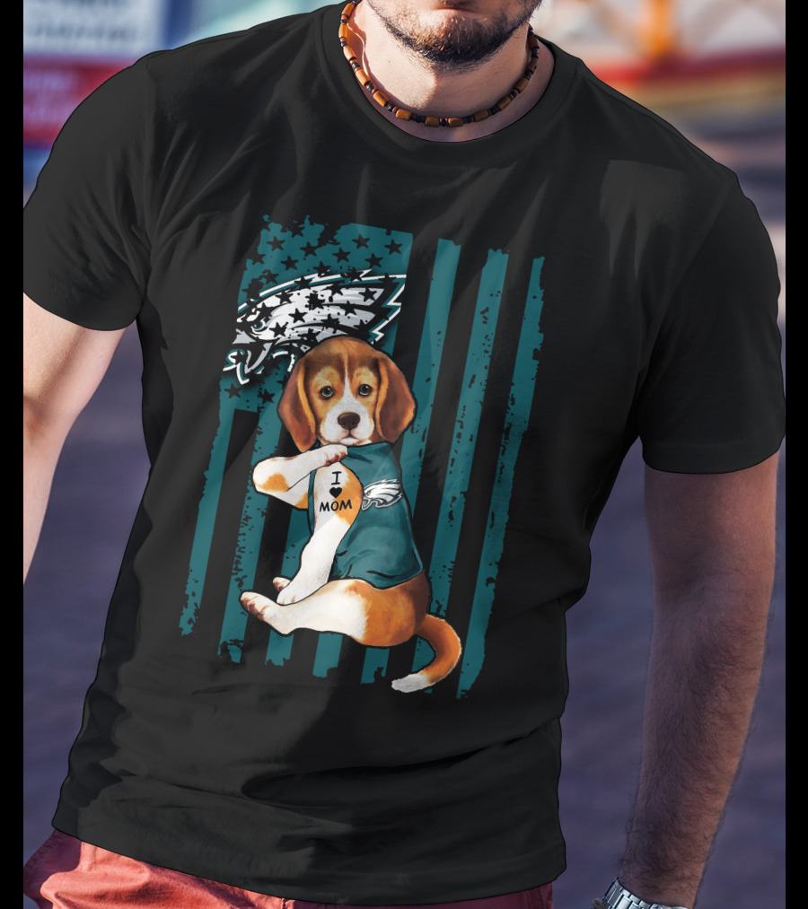 Beagle Philadelphia Eagles I Love Mom Dog Tattoo Pup T-Shirt