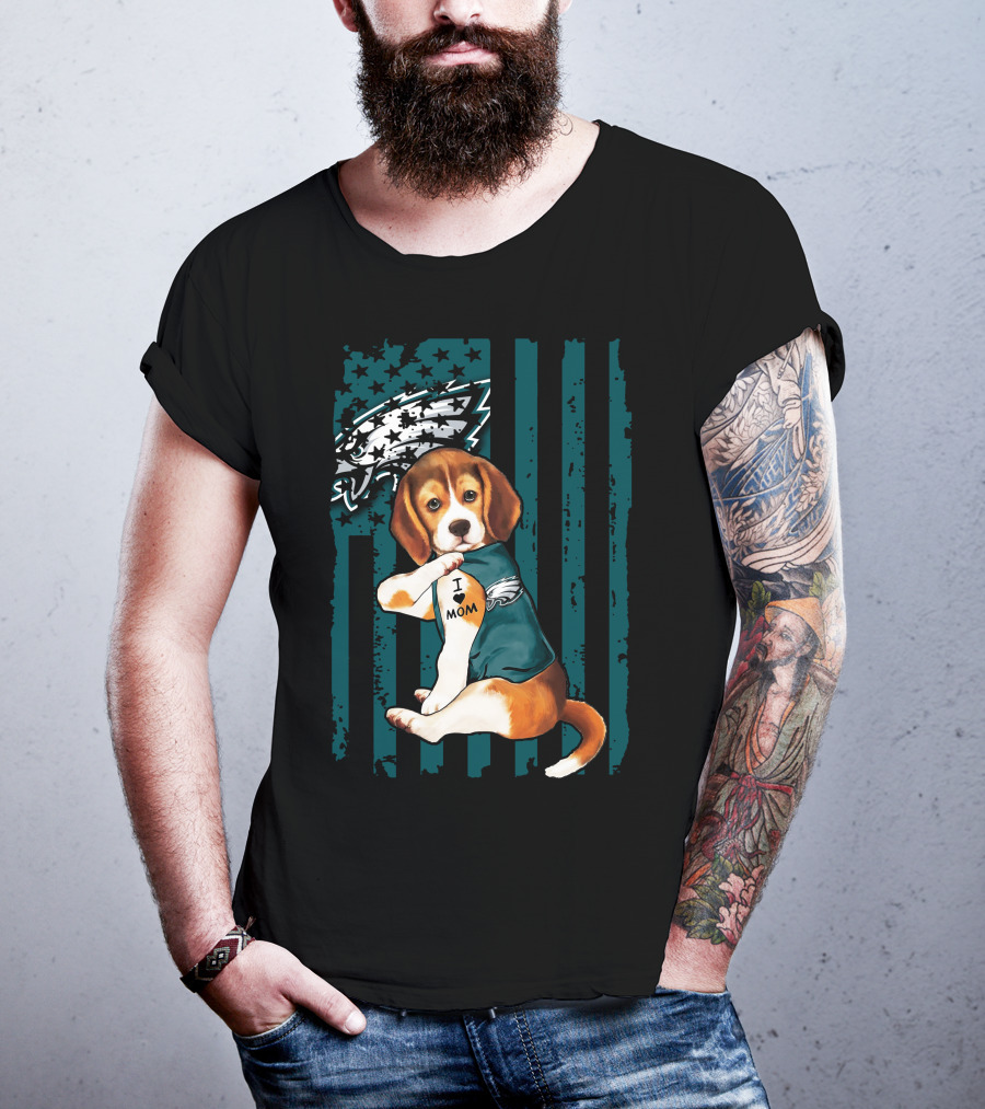 Beagle Philadelphia Eagles I Love Mom Dog Tattoo Pup T-Shirt