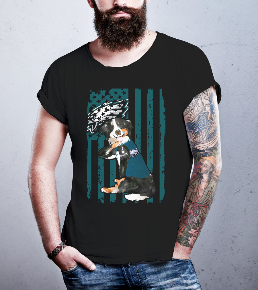 Border Collie I Love Mom Philadelphia Eagles Football Fan T-Shirt