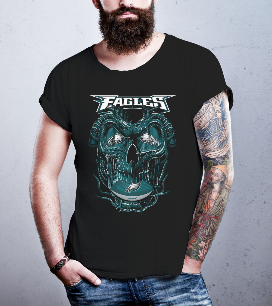 Philadelphia Eagles Dragonskull Fusion With Iconic Football Elements T-Shirt