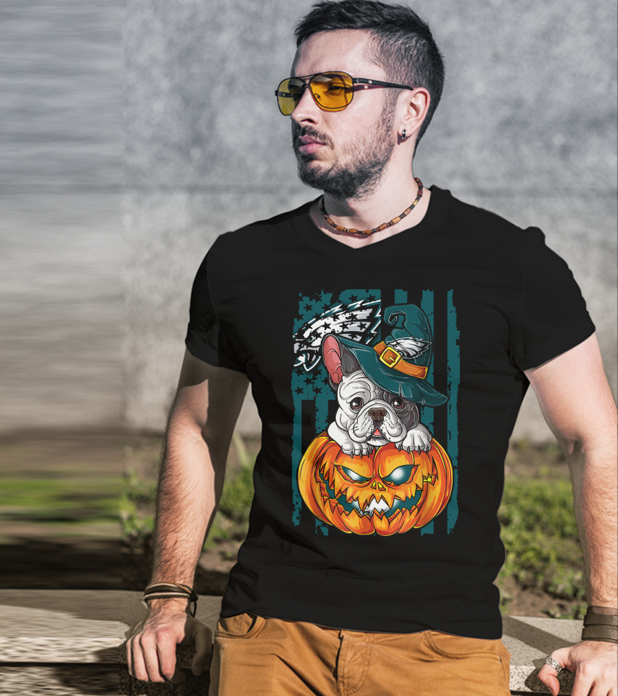 Hlw Bulldog Halloween Philadelphia Eagles Pumpkin T-Shirt