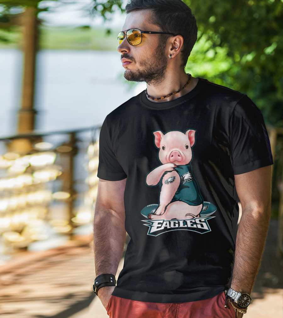 Pig Wearing Philadelphia Eagles Gear With Football And Eagles T-Shirt