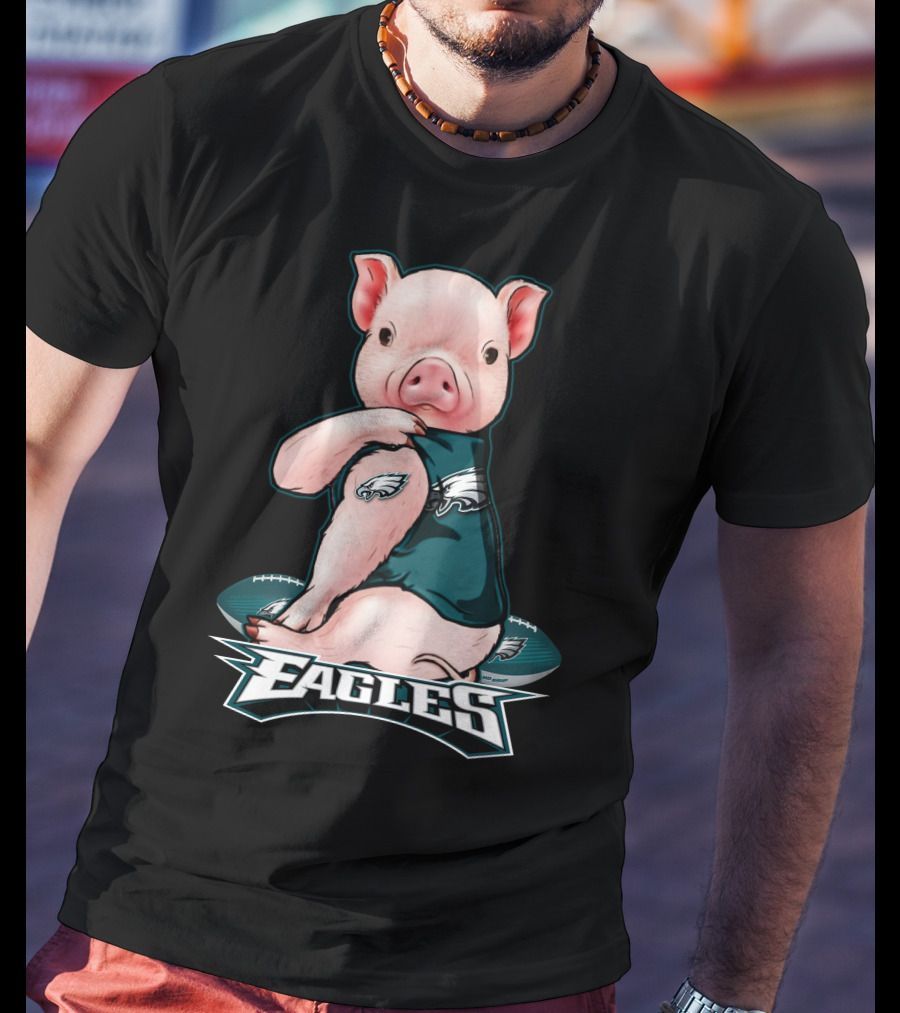 Pig Wearing Philadelphia Eagles Gear With Football And Eagles T-Shirt