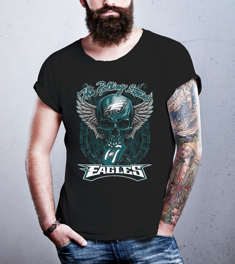 The Rolling Stones Eagles Skull With Wings And Philadelphia Eagles T-Shirt