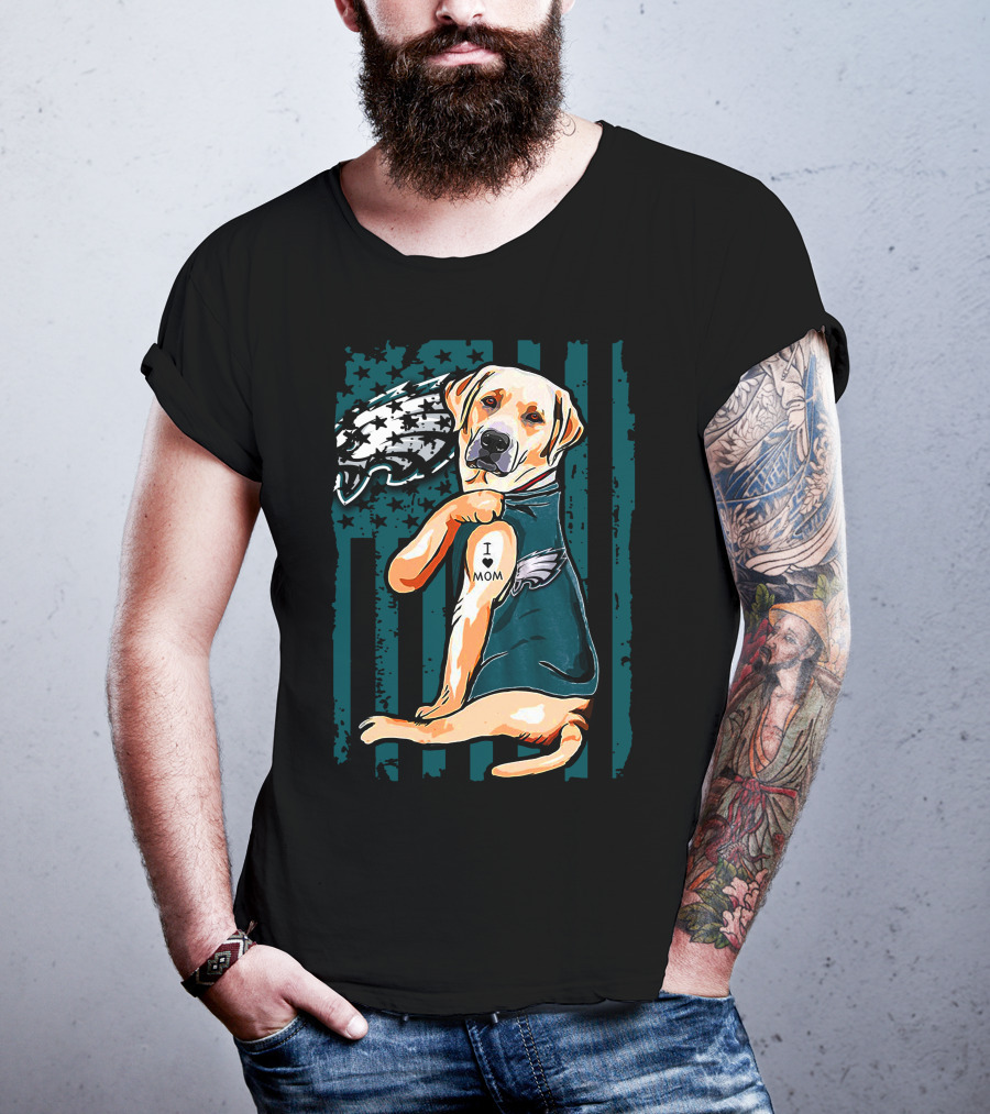 Philadelphia Eagles Labrador Retriever I Love Mom Tattoo T-Shirt