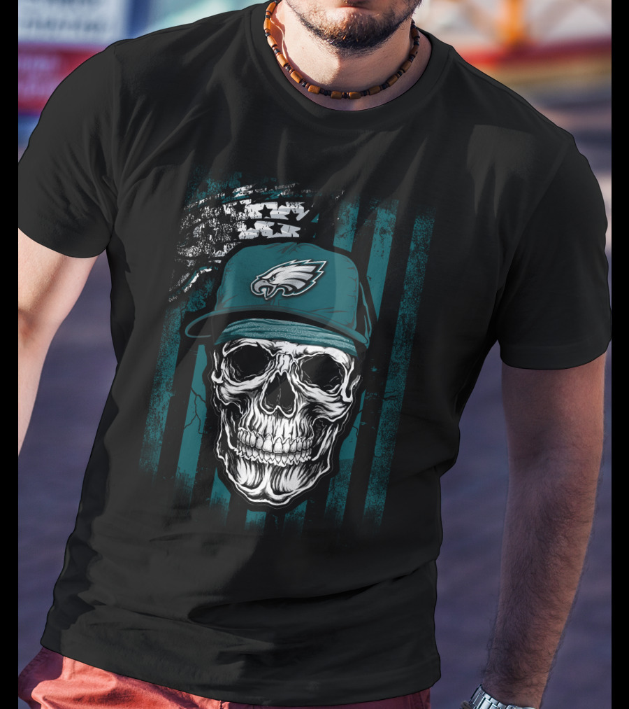 Philadelphia Eagles Skull Flag Hat T-Shirt