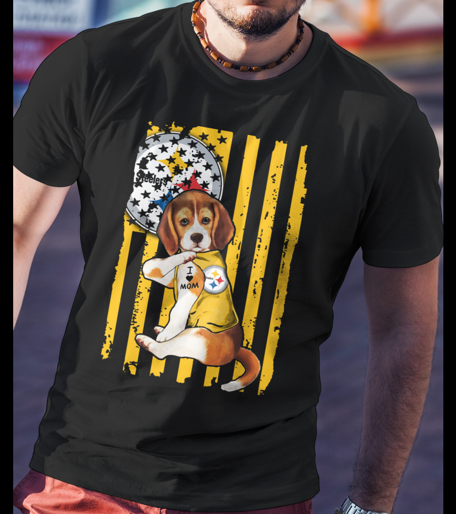 Beagle I Love Mom Pittsburgh Steelers T-Shirt