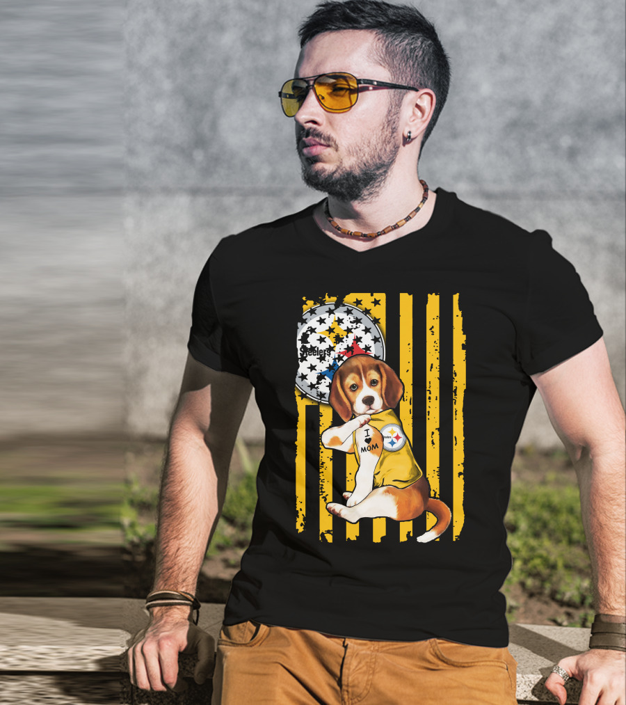 Beagle I Love Mom Pittsburgh Steelers T-Shirt