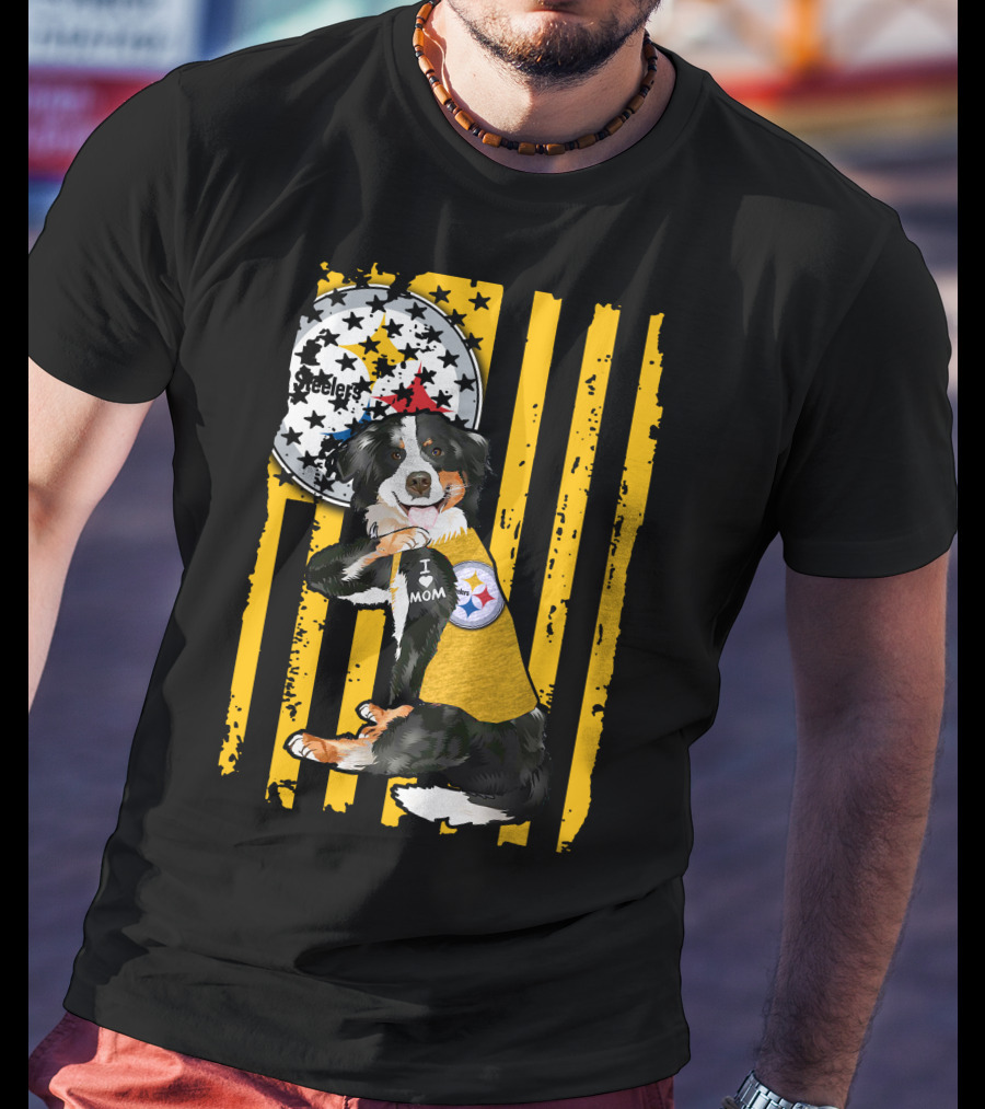 Border Collie Steelers I Love Mom Pittsburgh T-Shirt