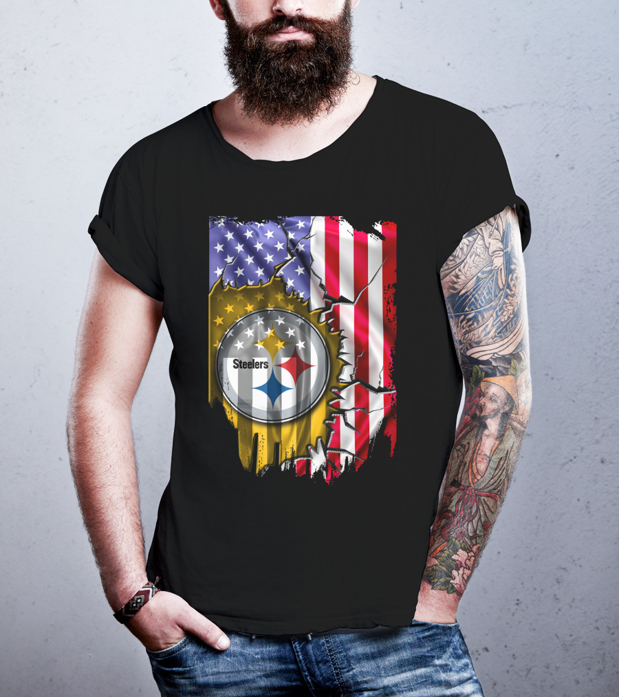 USA Flag Pittsburgh Steelers Logo V2 T-Shirt