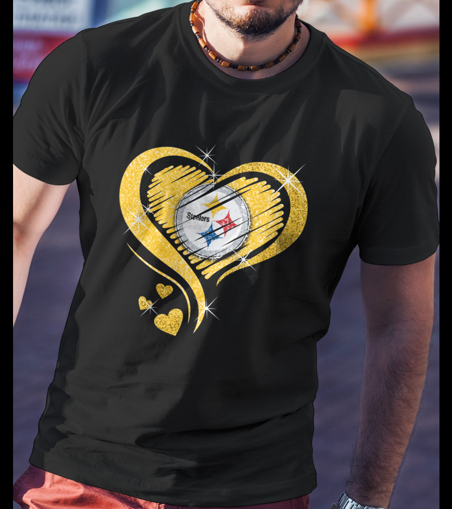 Pittsburgh Steelers Heart Diamond Sparkle T-Shirt