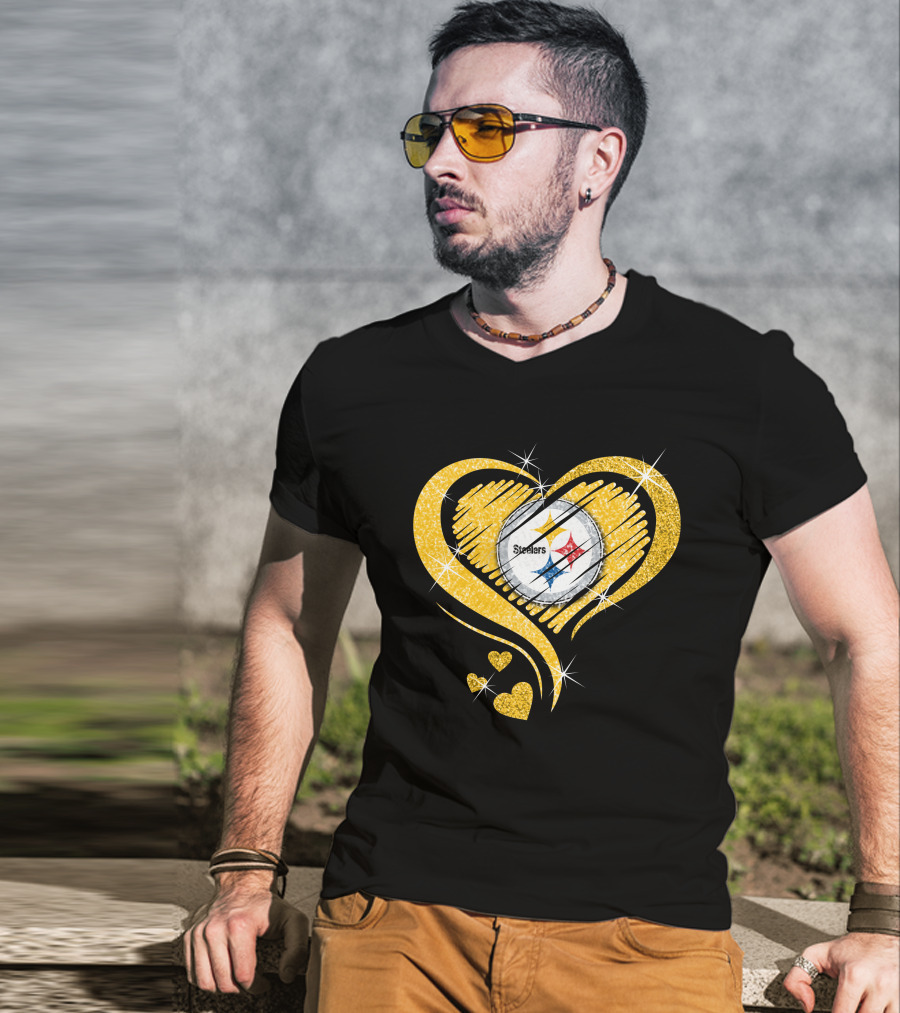 Pittsburgh Steelers Heart Diamond Sparkle T-Shirt