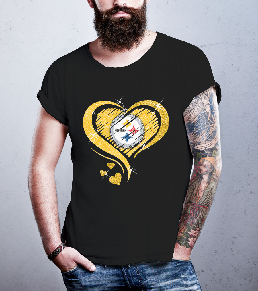 Pittsburgh Steelers Heart Diamond Sparkle T-Shirt