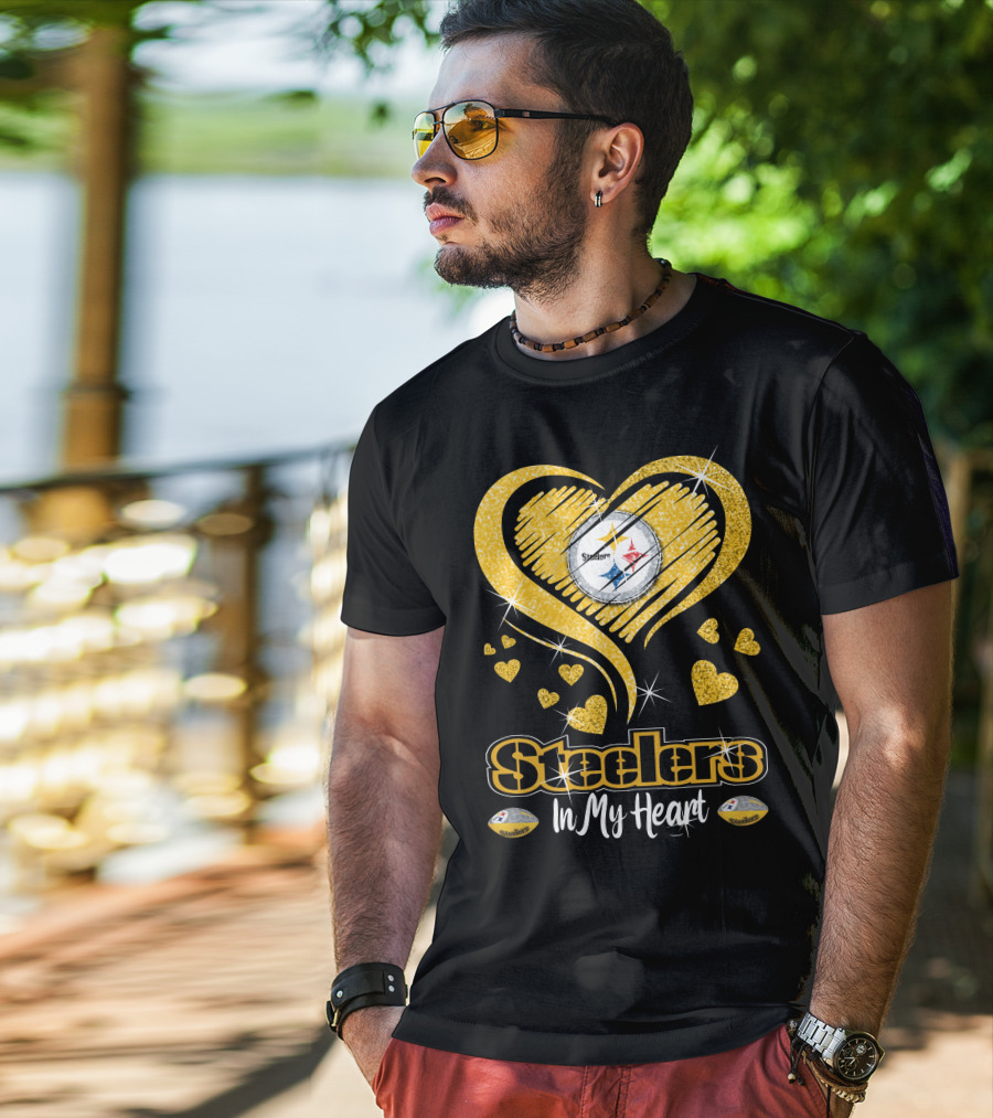 Steelers In My Heart Pittsburgh Sparkling Heart T-Shirt