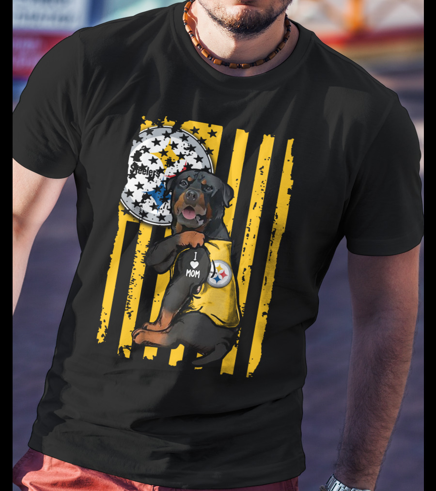 Rottweiler I Love Mom Pittsburgh Steelers Fan Stripes T-Shirt