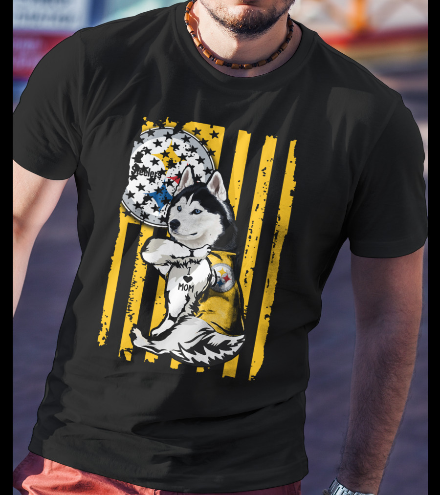 Siberian Husky Steelers Mom Fan Art With Pittsburgh Colors T-Shirt
