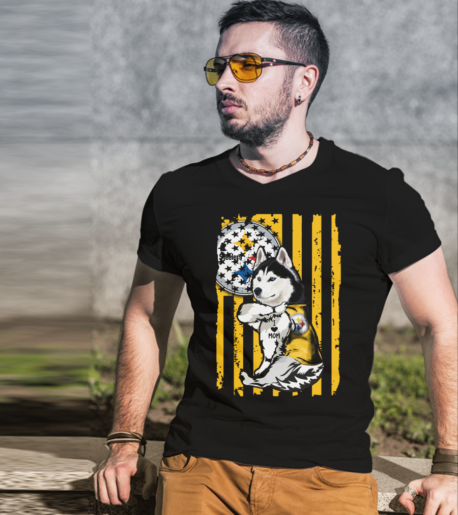 Siberian Husky Steelers Mom Fan Art With Pittsburgh Colors T-Shirt