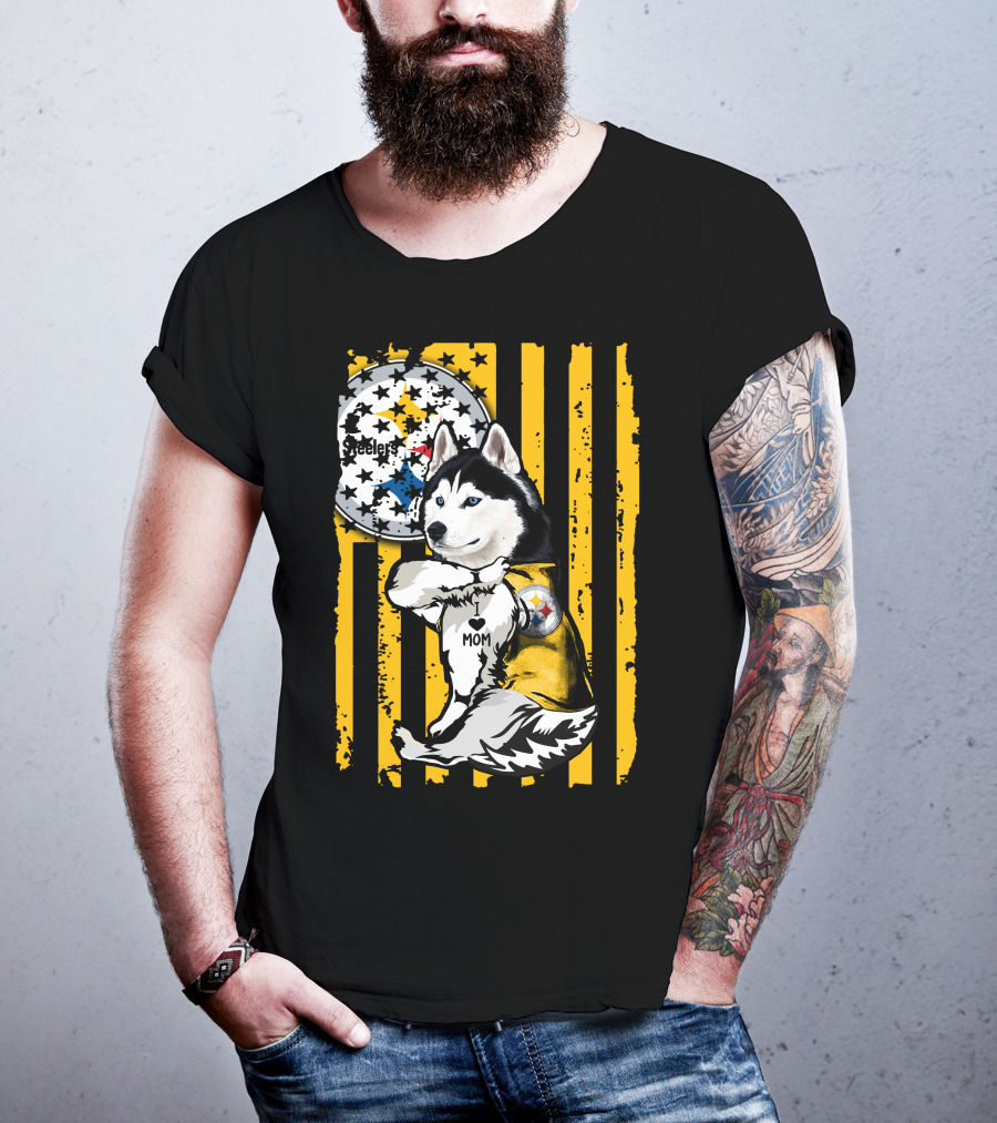 Siberian Husky Steelers Mom Fan Art With Pittsburgh Colors T-Shirt