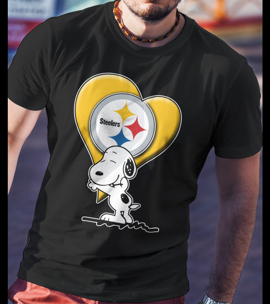 Snoopy Hugging Heart Steelers Logo Pittsburgh Steelers Fan Gear T-Shirt