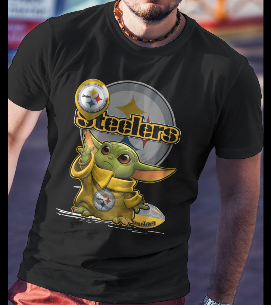 Steelers Baby Yoda Balancing Pittsburgh Football Sphere T-Shirt