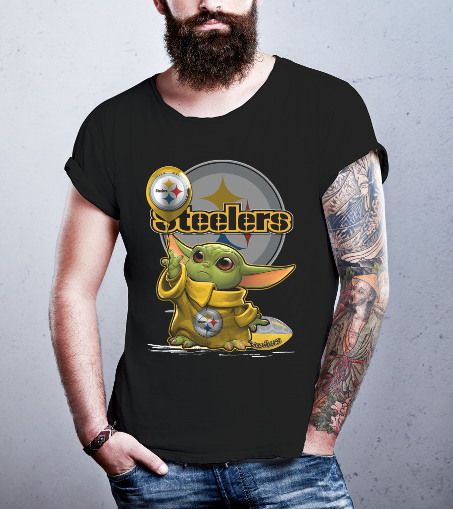 Steelers Baby Yoda Balancing Pittsburgh Football Sphere T-Shirt