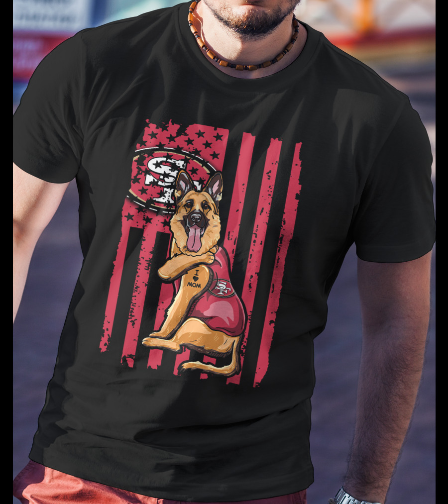 German Shepherd San Francisco 49ers I Love Mom Flag T-Shirt