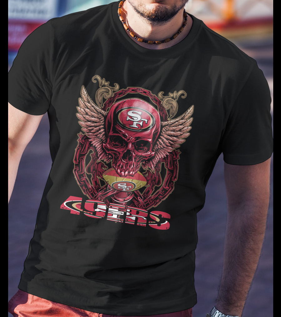 San Francisco 49ers Skull And Wings With Chains And Football T-Shirt
