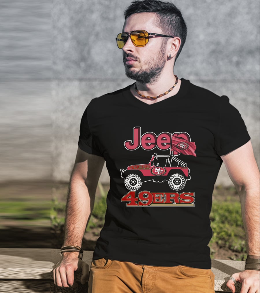 Jeep 49ers San Francisco Sf Flag Logo On Red Off-Road Vehicle T-Shirt