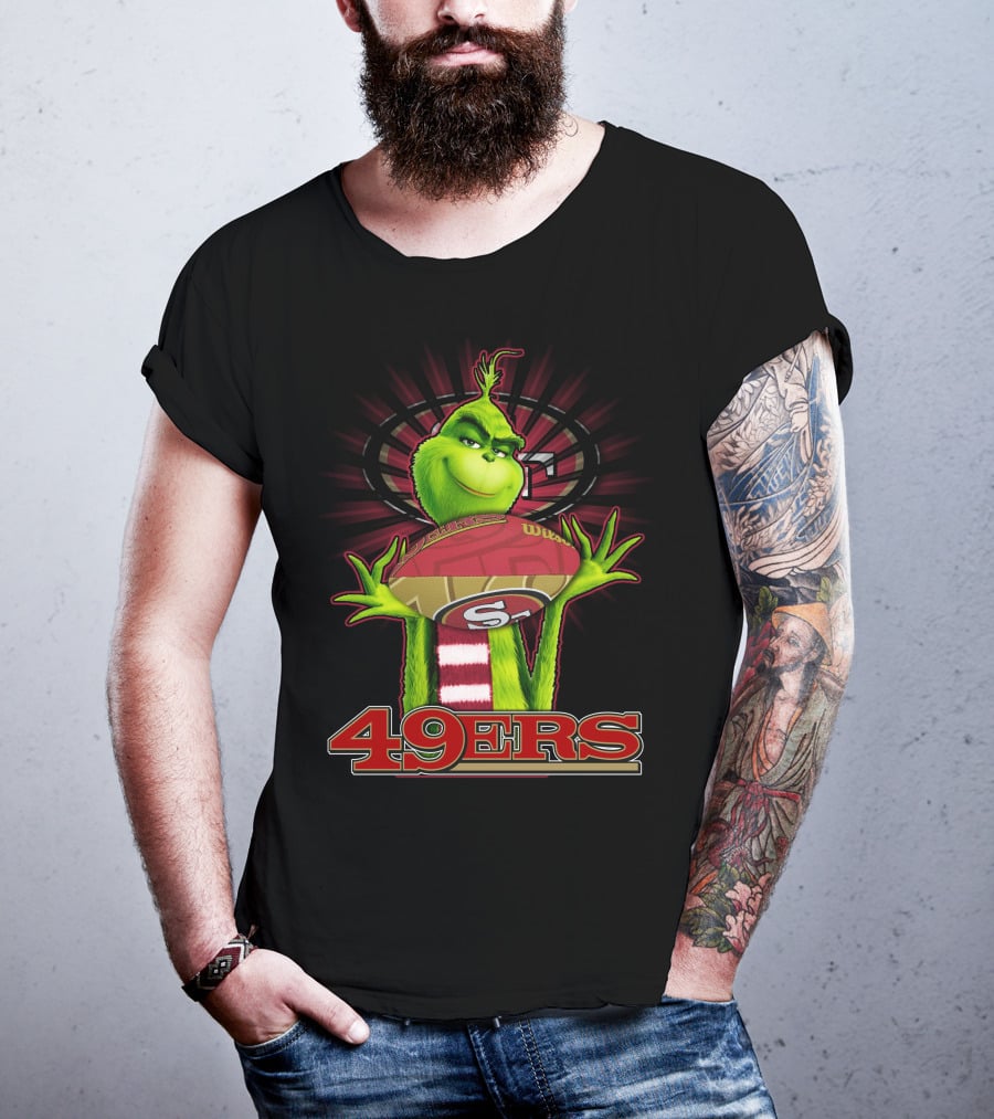 Grinch Holding Football San Francisco 49ers Logo 49ers T-Shirt