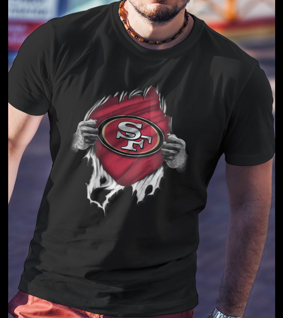 Torn San Francisco 49ers SF Logo With Ripped Hands T-Shirt