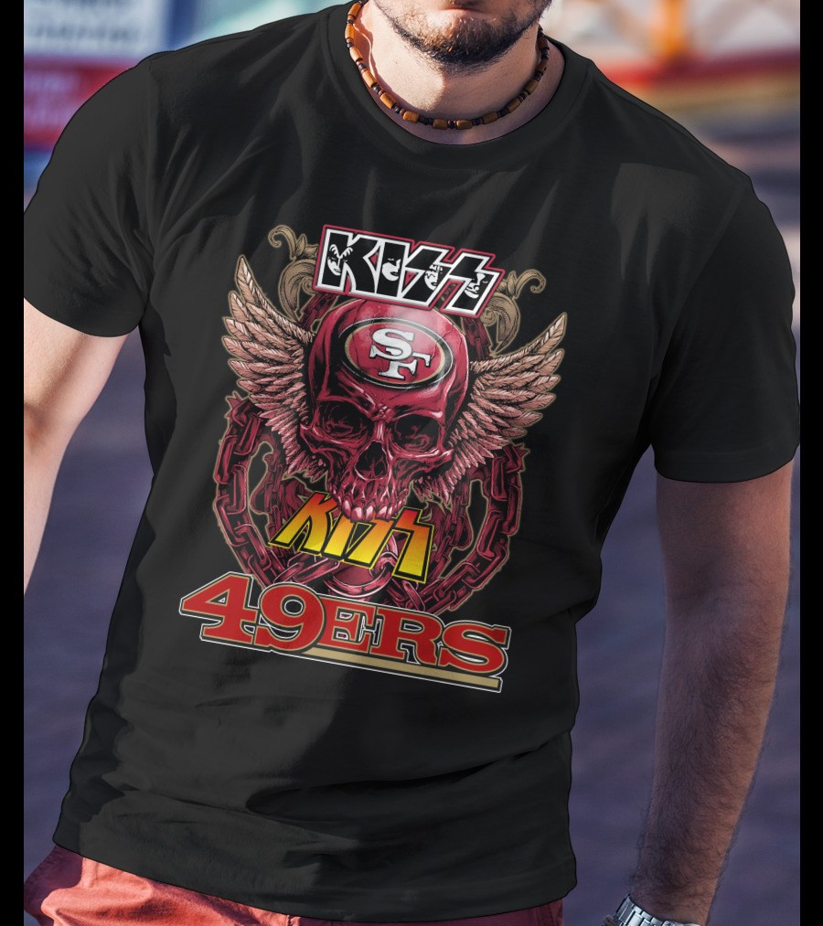 Kiss SF 49ers Skull Wings Chain T-Shirt
