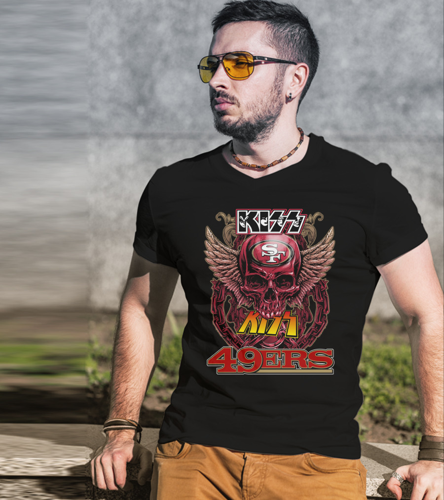 Kiss SF 49ers Skull Wings Chain T-Shirt
