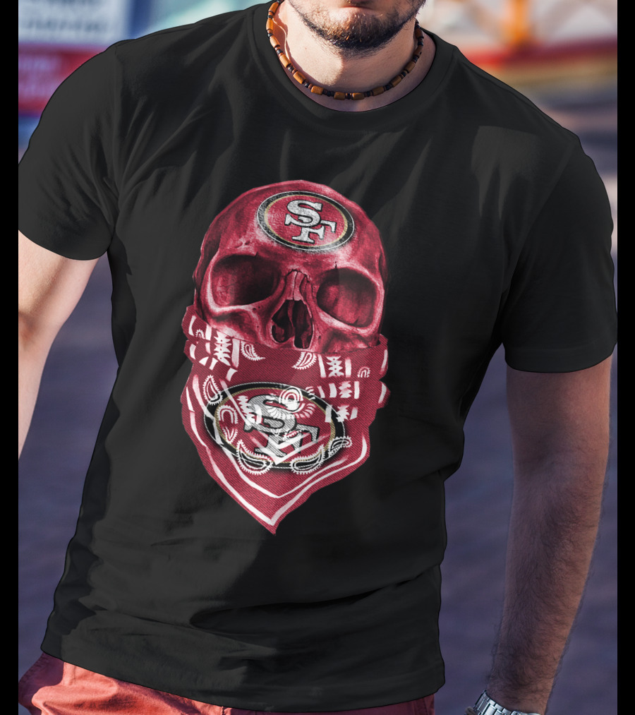 Skull V5 SF 49ers Bandana Emblem T-Shirt