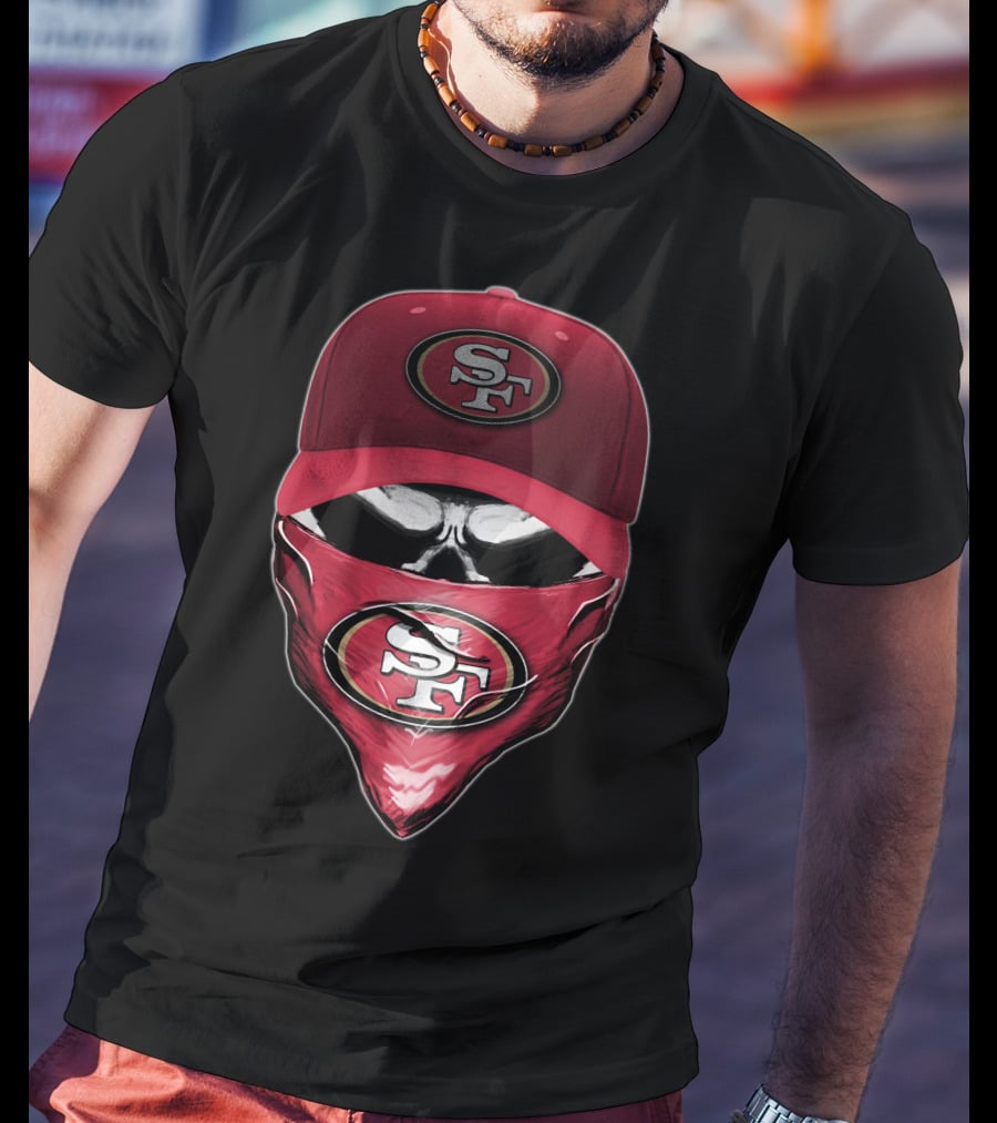 San Francisco 49ers Skull V6 SF Logo Cap And Bandana Kombination T-Shirt