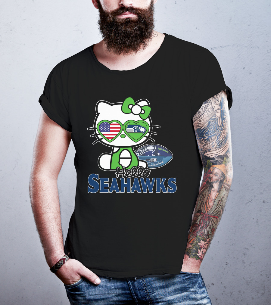 Hello Kitty Seahawks Football Fan USA Heart Glasses T-Shirt