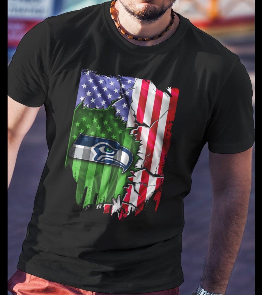 Seattle Seahawks American Flag Torn T-Shirt