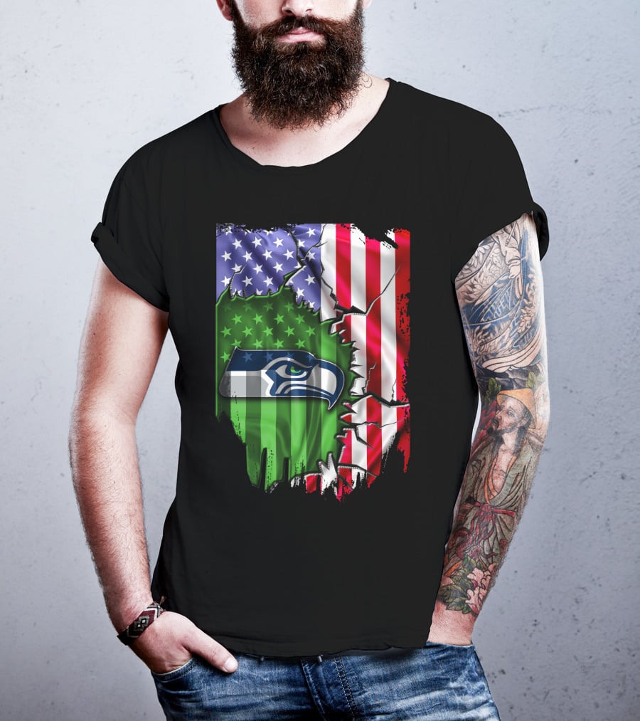Seattle Seahawks American Flag Torn T-Shirt