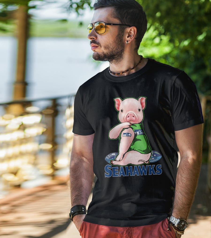 Pig Wearing Seattle Seahawks Jersey With Team T-Shirt