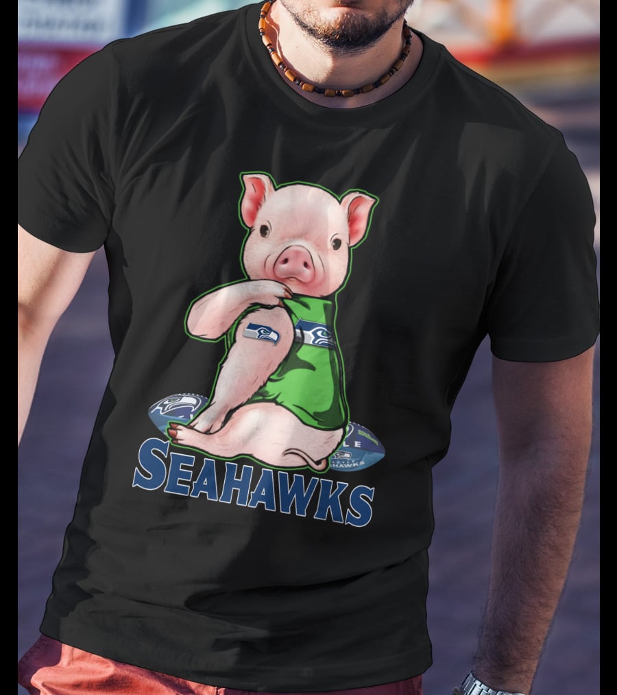 Pig Wearing Seattle Seahawks Jersey With Team T-Shirt