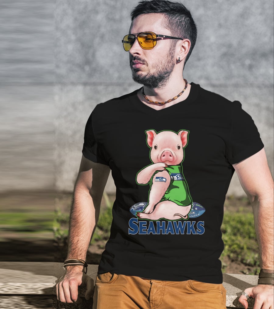 Pig Wearing Seattle Seahawks Jersey With Team T-Shirt