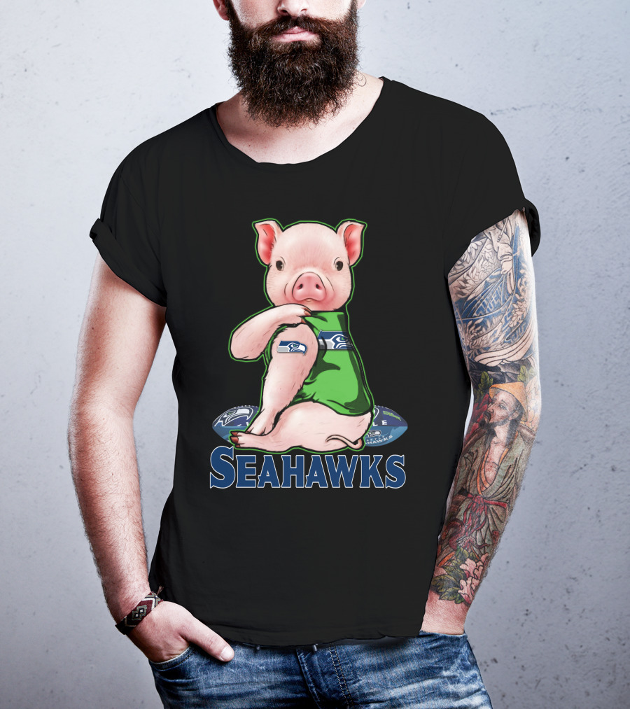 Pig Wearing Seattle Seahawks Jersey With Team T-Shirt