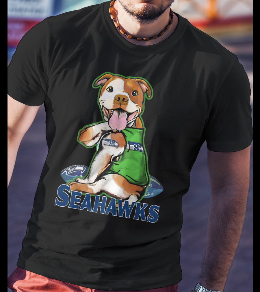 Pittbull Seattle Seahawks Fan Dog T-Shirt