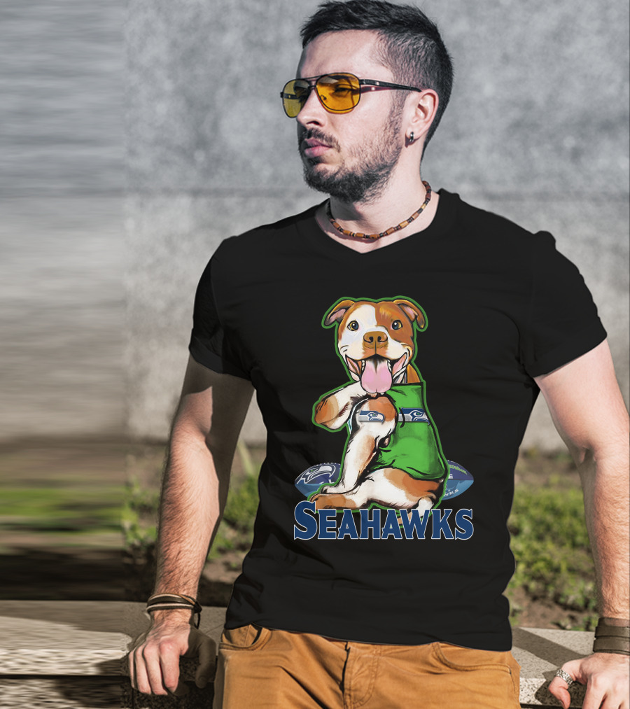 Pittbull Seattle Seahawks Fan Dog T-Shirt