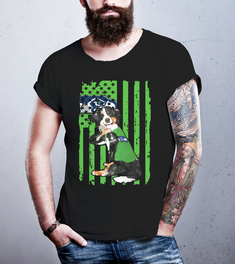 Border Collie I Love Mom Seattle Seahawks Dog T-Shirt