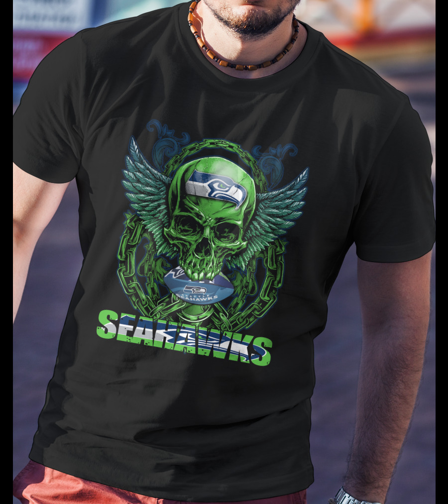 Seattle Seahawks Skull With Winged T-Shirt