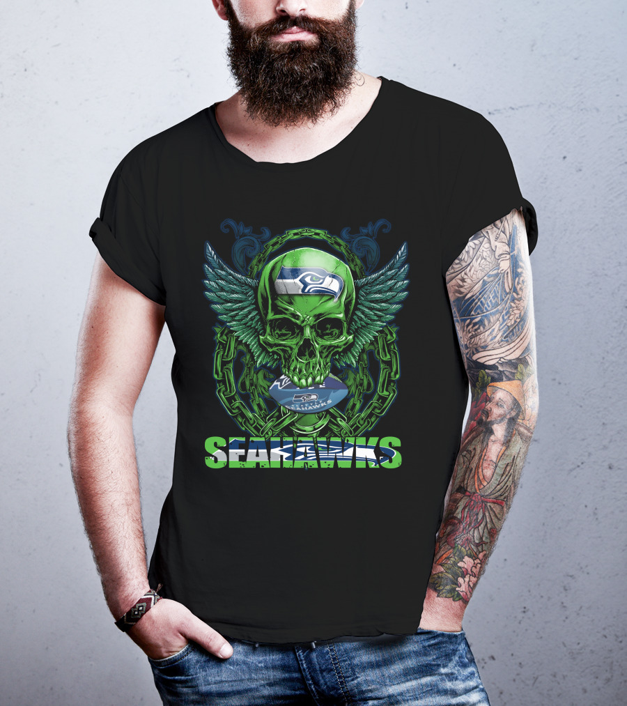 Seattle Seahawks Skull With Winged T-Shirt