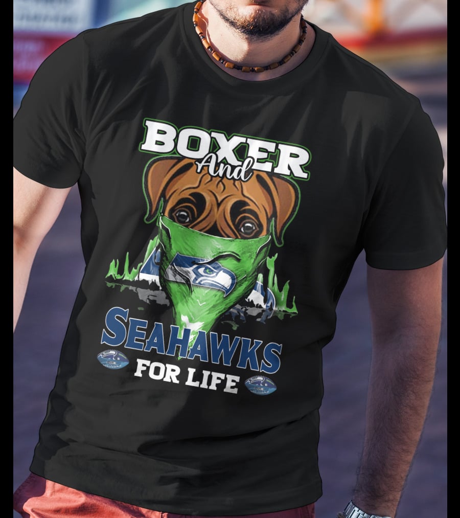 Boxer And Seahawks For Life Seahawks Mask Green Blue Dog Fan T-Shirt