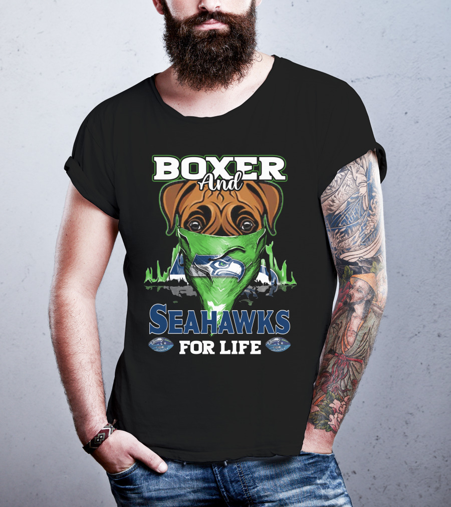 Boxer And Seahawks For Life Seahawks Mask Green Blue Dog Fan T-Shirt