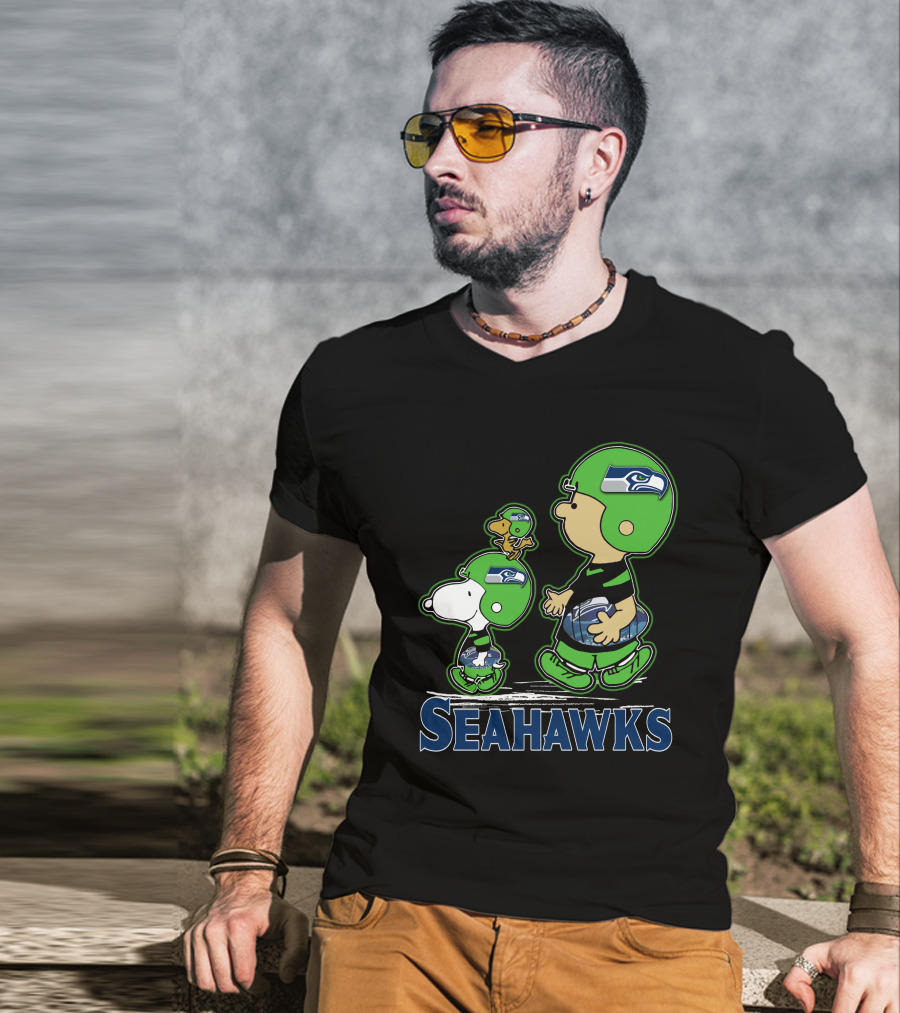 Snpfootball Seattle Seahawks Peanuts Characters Football Helmets Collaboration T-Shirt
