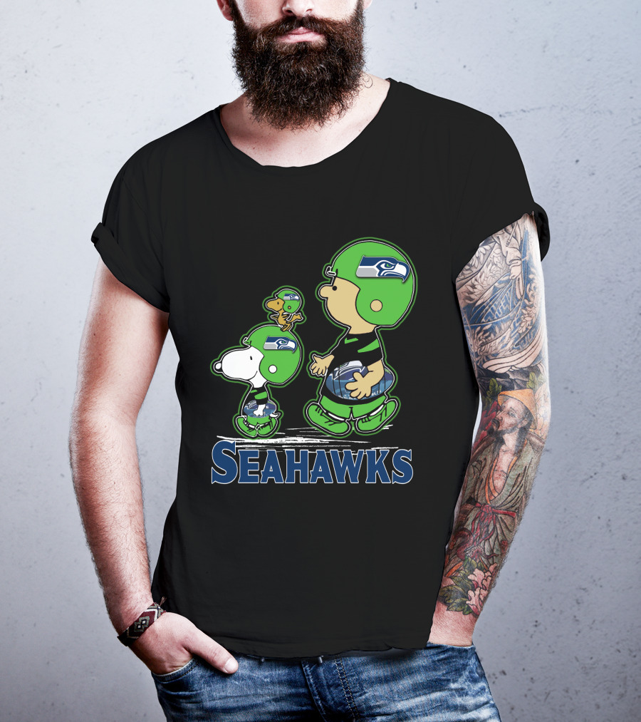 Snpfootball Seattle Seahawks Peanuts Characters Football Helmets Collaboration T-Shirt
